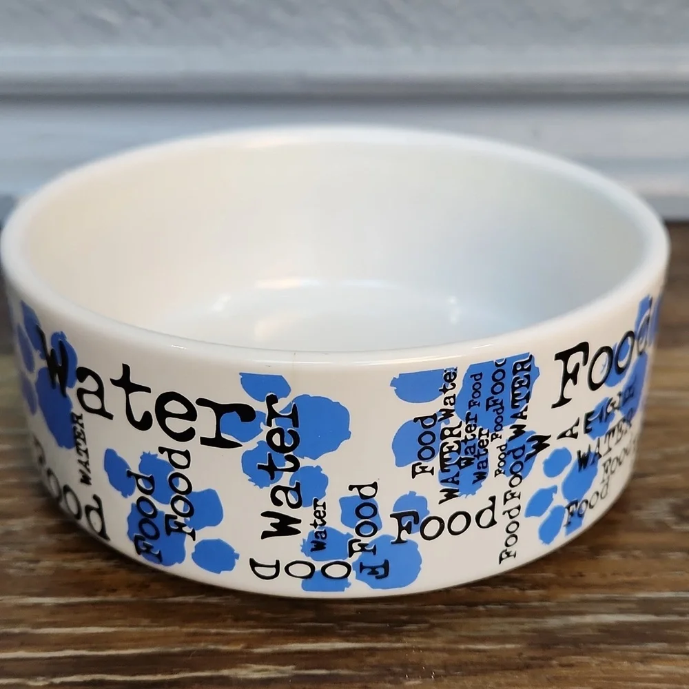 Food Water Dog Bowl Blue Paws Pawprints White Black